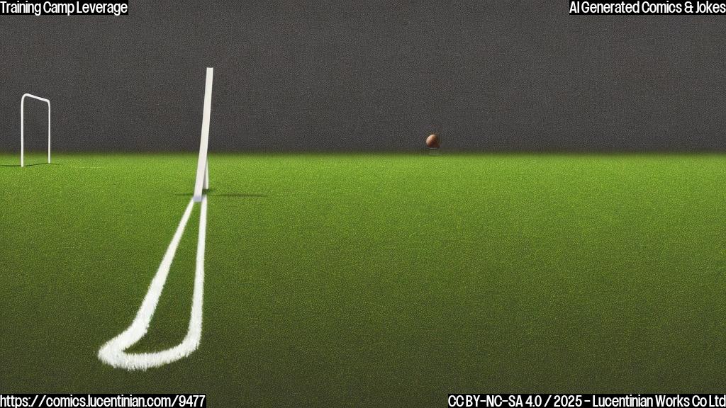 A cartoon image. A green football field with a goal post. A silhouette of a football player in the distance holding a lever, looking back at the field. Plain color, cartoon style.