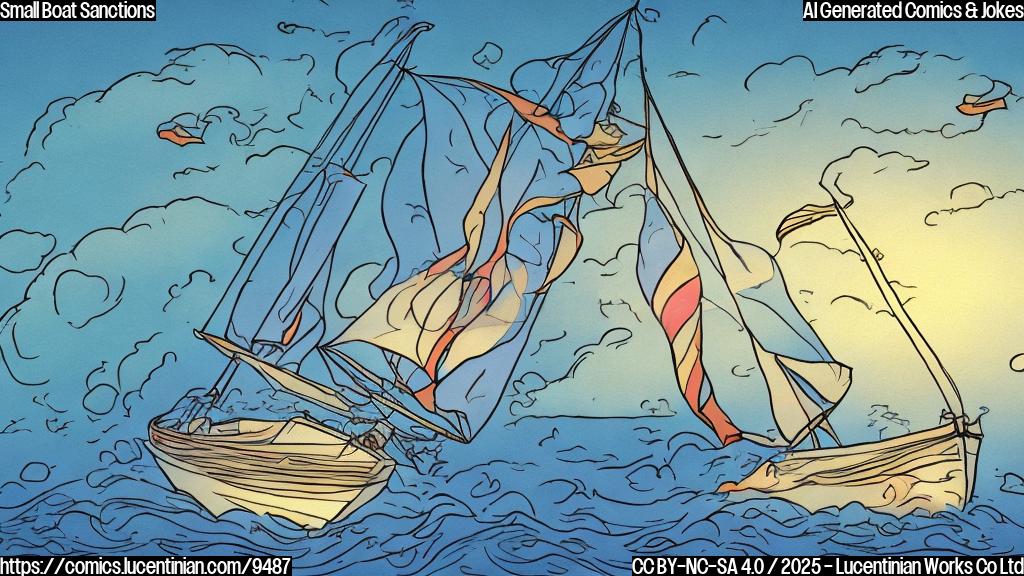 Cartoon of a small boat sinking with a sad face on it, colored light blue