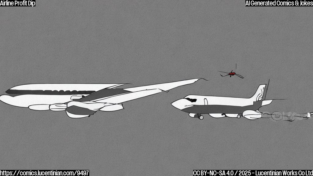 Plain color cartoon of a sad airplane with a downward pointing arrow next to it.