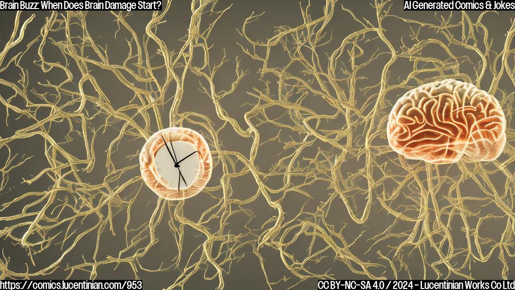 a group of brain cells slowly losing vitality, with a faint image of a clock in the background