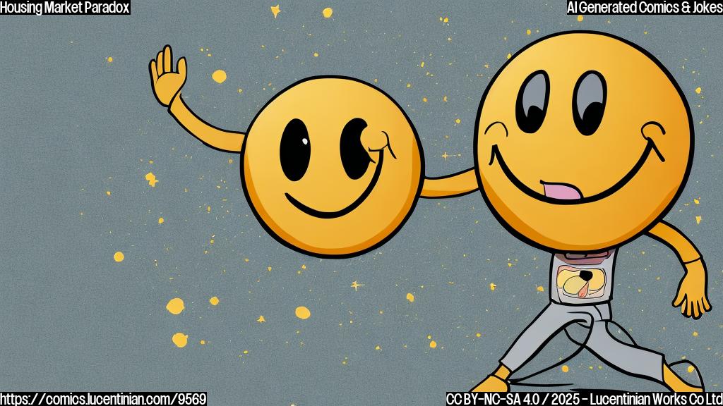 A plain color cartoon style image showing a house with a simple smiley face doing a yoga stretch. The background is a single, light color.