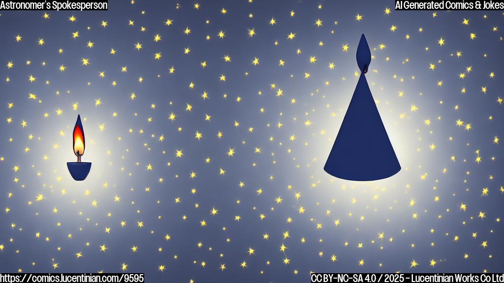 A simple, plain background. A cartoon image of a dark blue candle with star shaped holes.