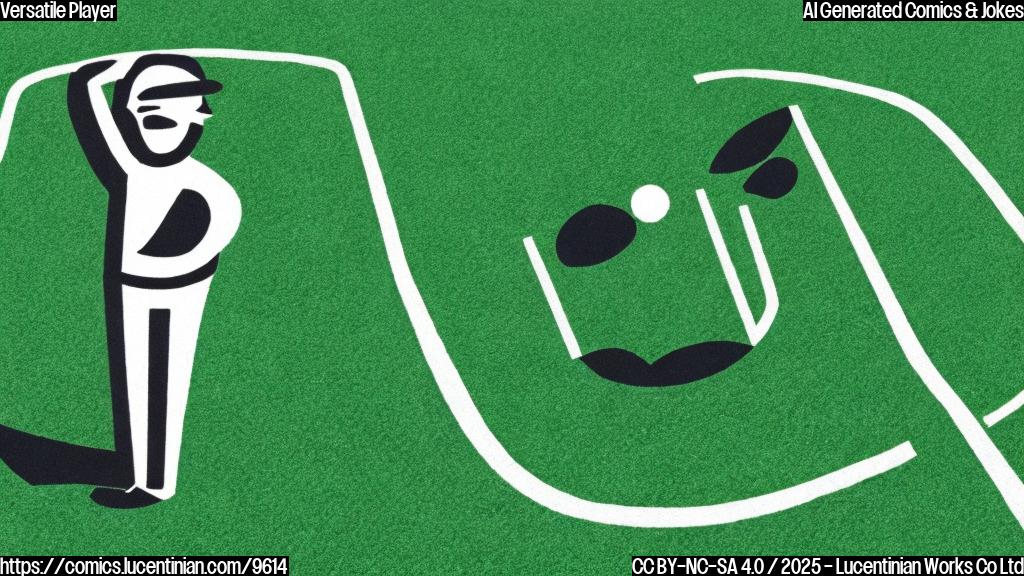 A baseball diamond with a single faceless player standing in the middle, arms outstretched as if to say "I can play anywhere!" The background is a plain green color.