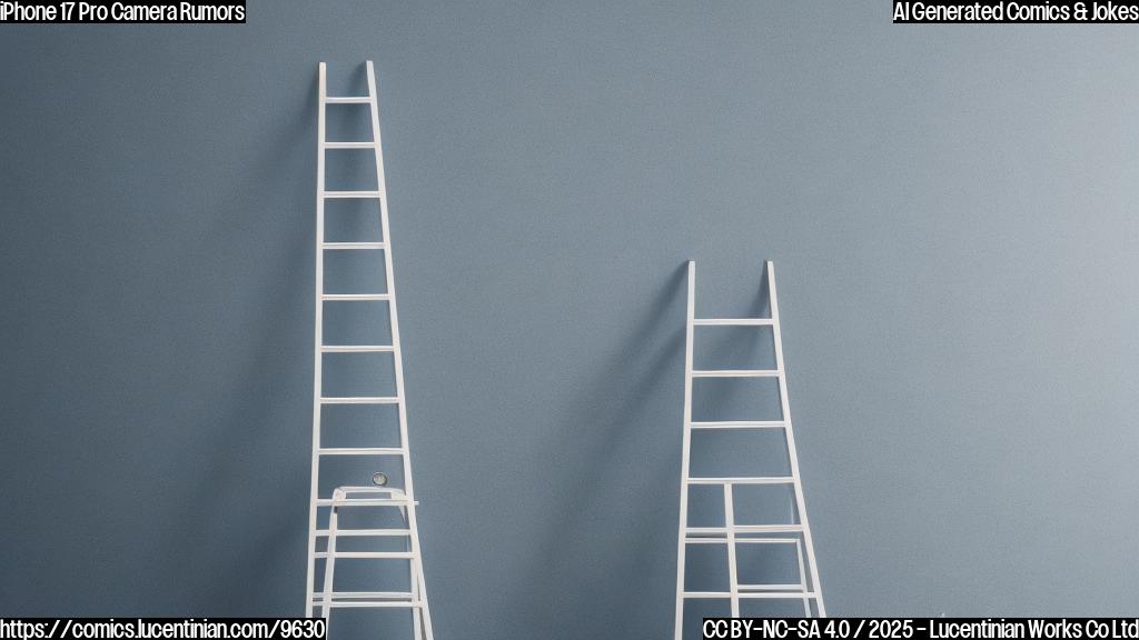 A simple cartoon of a white smartphone holding a small silver ladder, with a plain blue background.