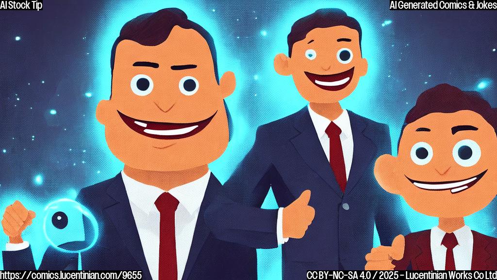 Cartoon image: A nervously sweating, generic businessman in a suit and tie, looking expectantly at a smiling, friendly looking robot with glowing eyes. The background is a simple, plain blue.
