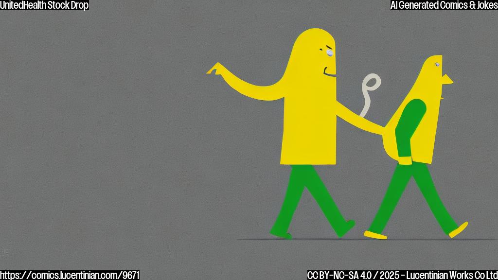 Plain color cartoon style illustration of a sad looking green stock chart line rapidly going downwards. A frowning yellow person with a small briefcase is walking away from the stock chart. Background is light blue.