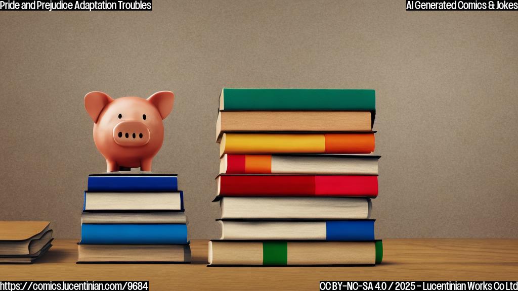 A simple, plain color cartoon image depicting a stack of books labeled "Pride" next to a nearly empty piggy bank.