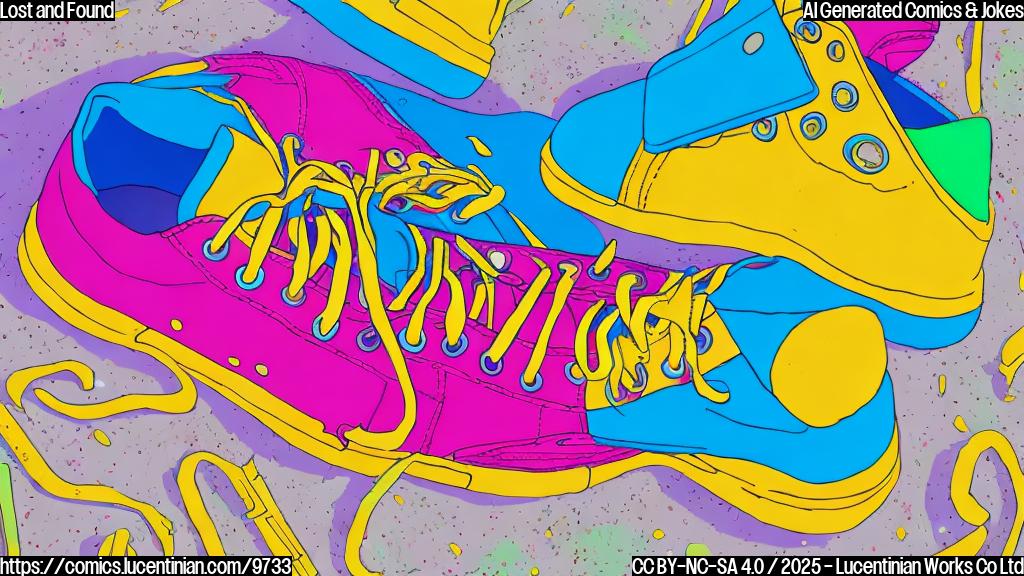 Cartoon image of a pair of bright, colorful children's sneakers. One sneaker is partially disassembled to reveal a small, circular tracking device nestled in a hidden compartment under the insole. The background is a plain, solid color.