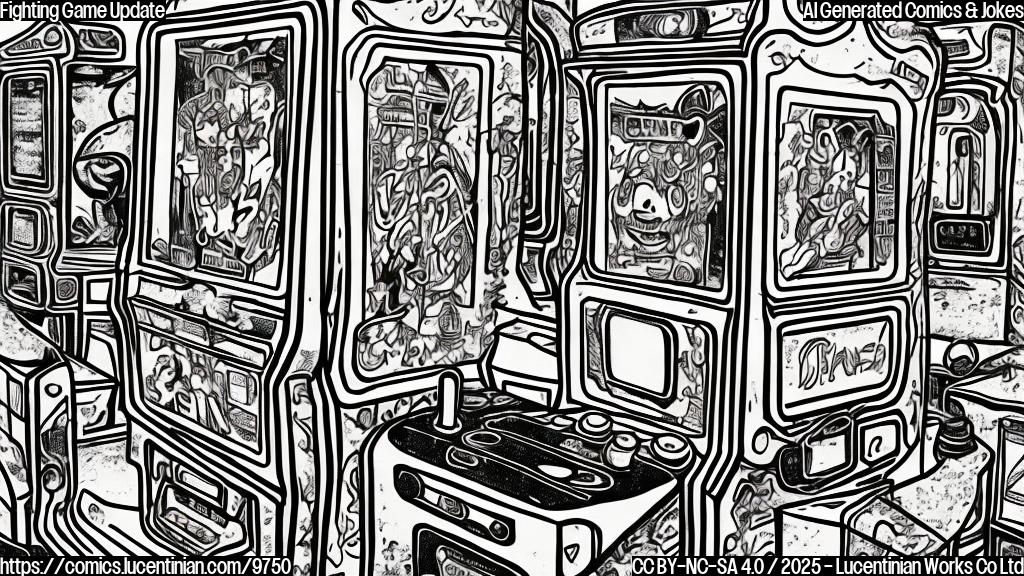 Plain color cartoon style picture of a smiling arcade fighting game machine.