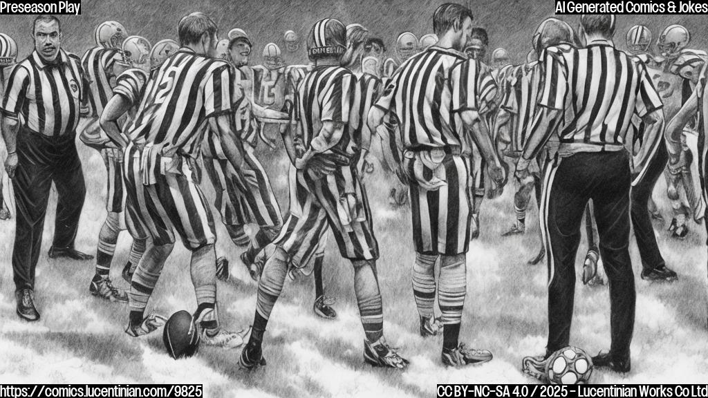 Cartoon style, a football coach with a clipboard looking stressed on the sidelines, surrounded by players in striped uniforms, one player shivering with ice forming around him.