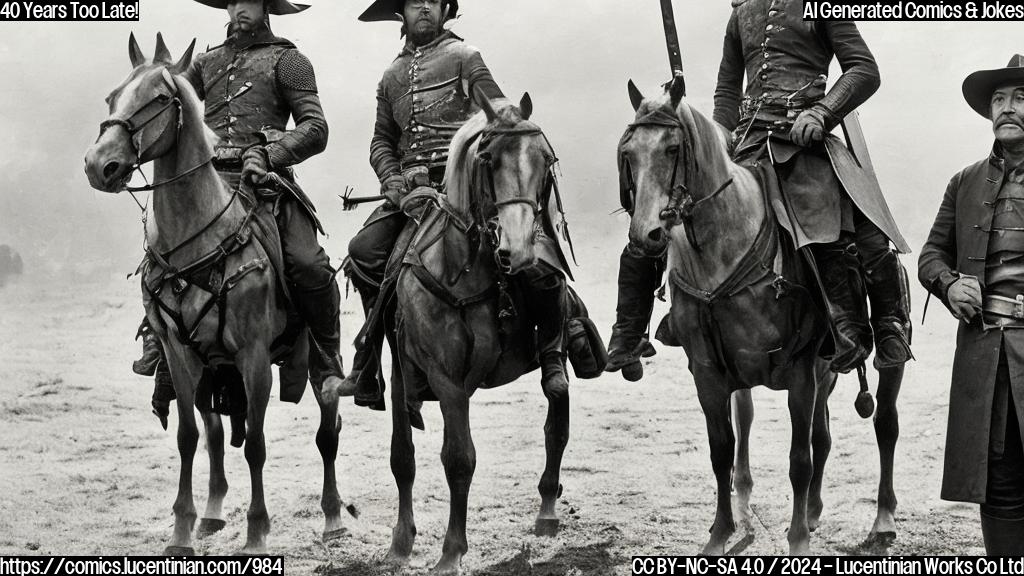 A 87-year-old director making up for lost time, standing in front of a worn-down dueling swordsman on horseback with a determined look on his face.