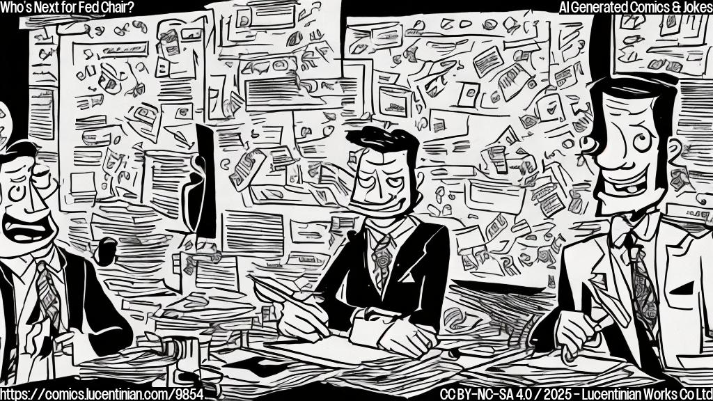 Draw a plain cartoon style picture of a person sitting in an office, with a pen and paper, next to another person who is wearing a suit and tie, holding a briefcase with a dollar sign on it. The first person should be smiling, while the second person looks surprised or upset.