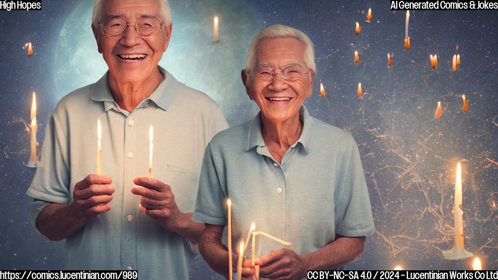 A senior smiling and holding a joint with a brain in the background, surrounded by candles and a calming environment. The senior's eyes are closed, and a gentle smile is on their face. In the background, there are notes and reminders scattered around, symbolizing memory loss.