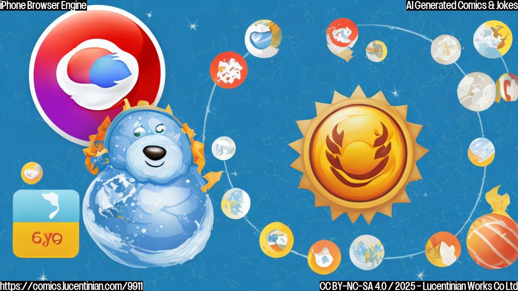 A cartoon-style image showing a calendar with December circled and a shivering browser engine icon next to a warm, happy browser engine icon, both on a plain blue background.