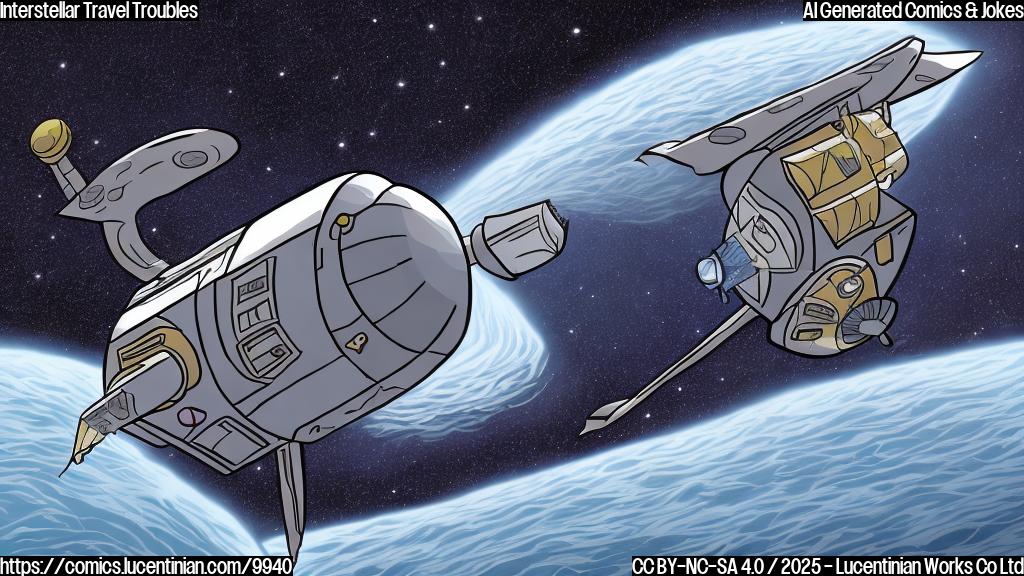 Cartoon style illustration of a sad-looking comet with a large, dusty coma, wearing a tiny airplane seatbelt, looking forlornly out of a spaceship window. The spaceship interior is plain light blue.